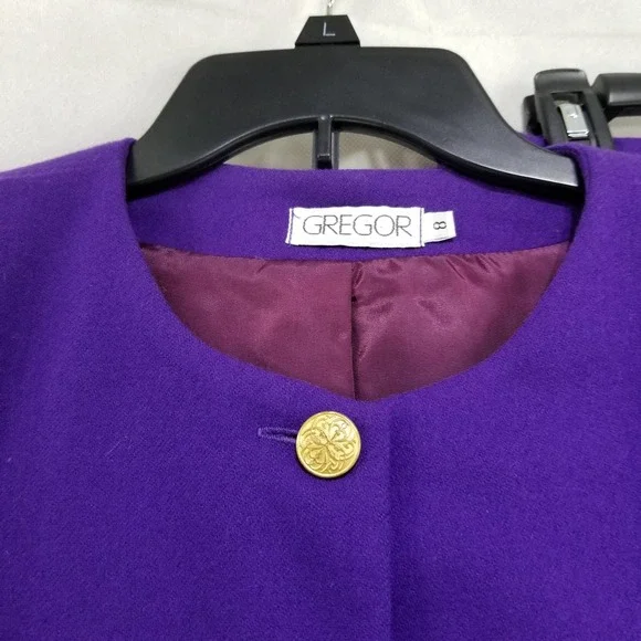 Vintage Gregor Wool Purple Skirt Suit Blazer Jacket 8 Lined - Picture 2 of 12
